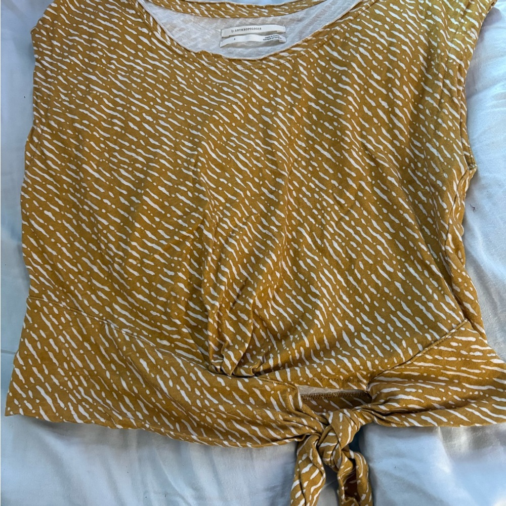Anthropologie Mustard Tie-Front Muscle Tee